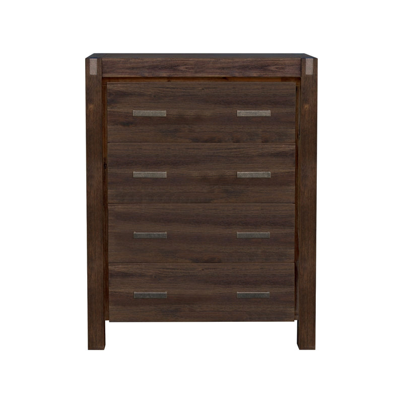 Tallboy with 4 Storage Drawers Solid Wooden Assembled in Chocolate Colour