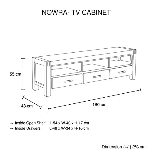 TV Cabinet with 3 Storage Drawers with Shelf Solid Acacia Wooden Frame Entertainment Unit in Chocolate Colour