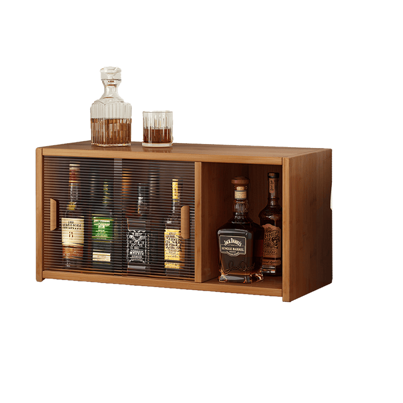 Bamboo Dustproof Cup Storage Cabinet with Sliding Acrylic Door