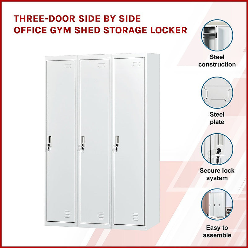 Three-Door Side by Side Office Gym Shed Storage Locker