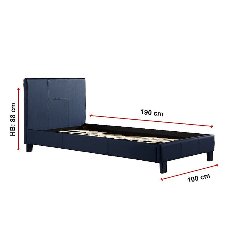 Single PU Leather Bed Frame Blue