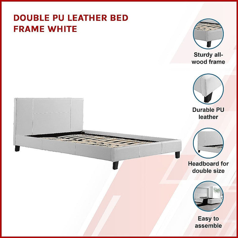 Double PU Leather Bed Frame White