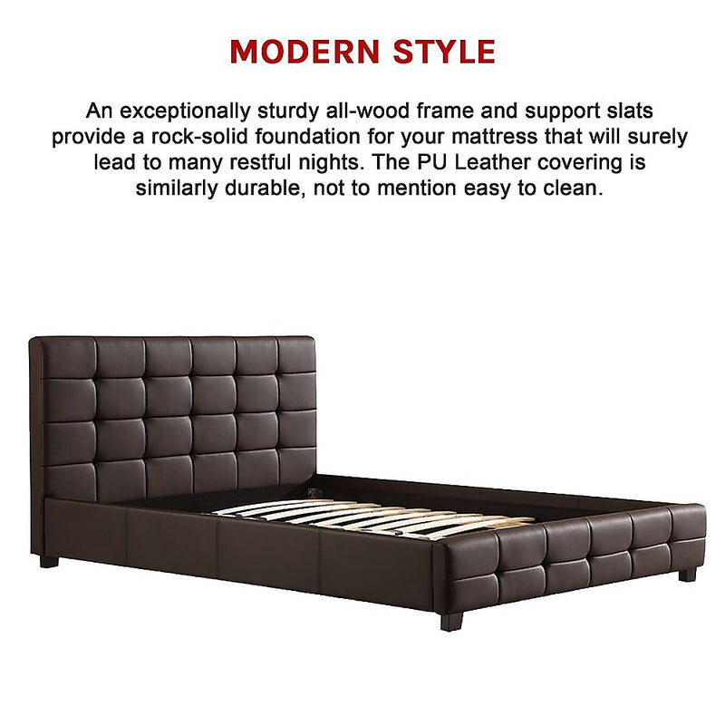 Double PU Leather Deluxe Bed Frame Brown