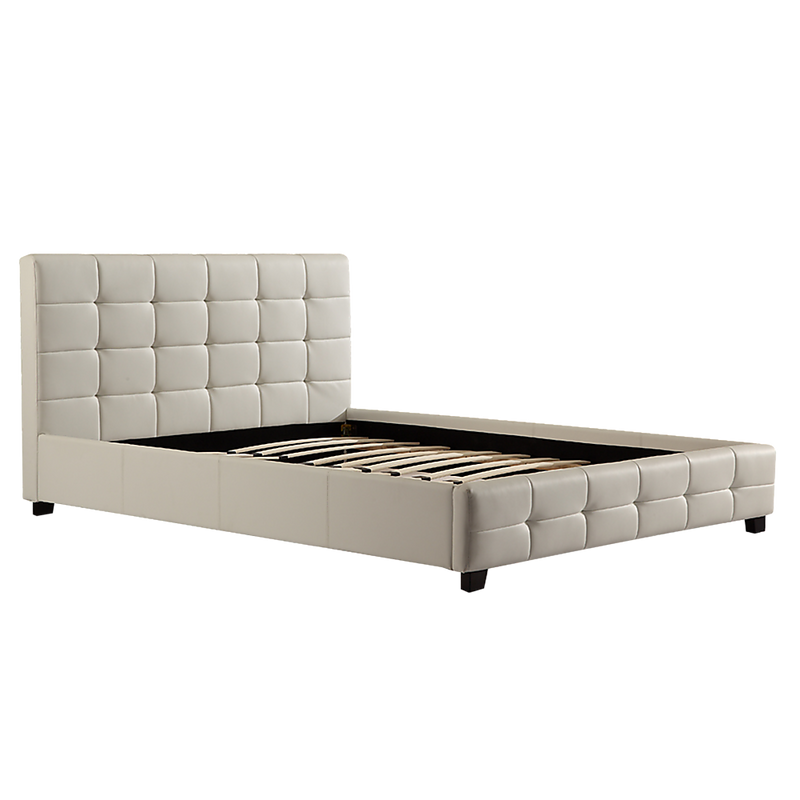 Queen PU Leather Deluxe Bed Frame White