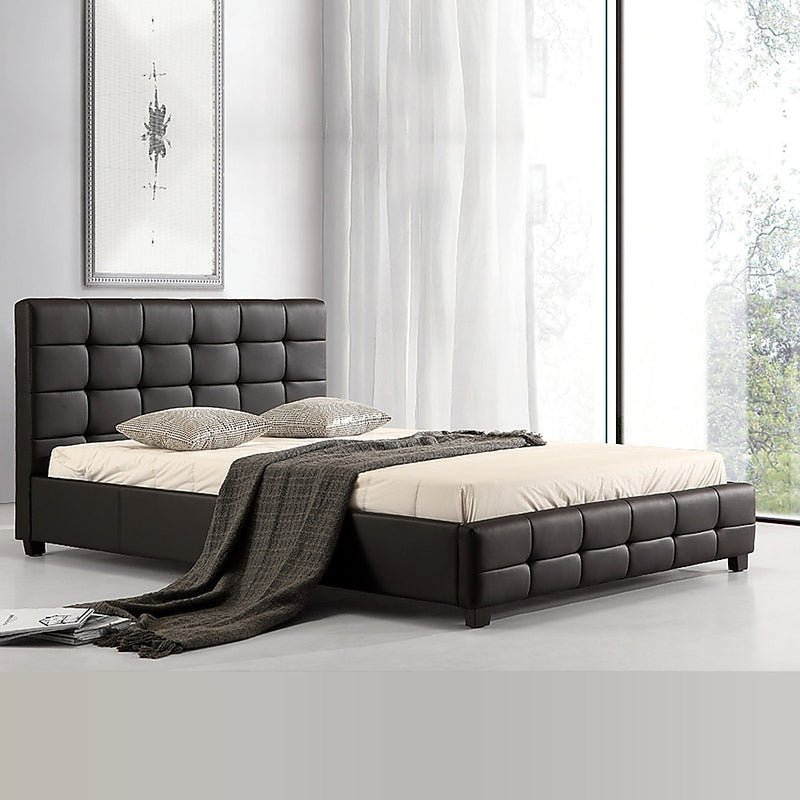 Queen PU Leather Deluxe Bed Frame Black