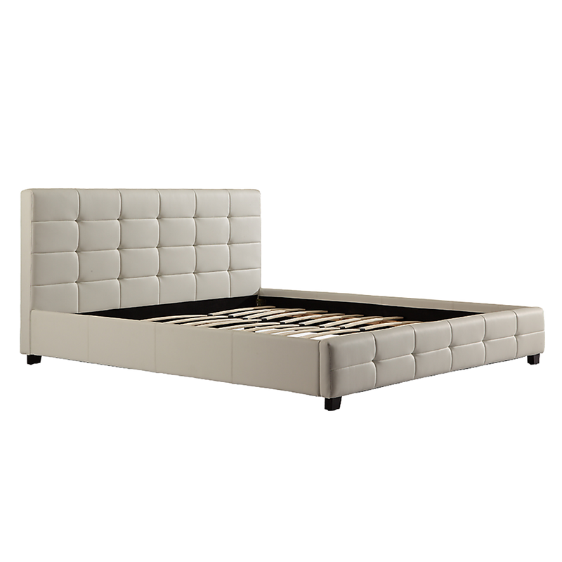 King PU Leather Deluxe Bed Frame White