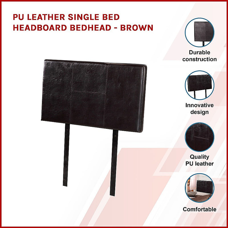 PU Leather Single Bed Headboard Bedhead - Brown