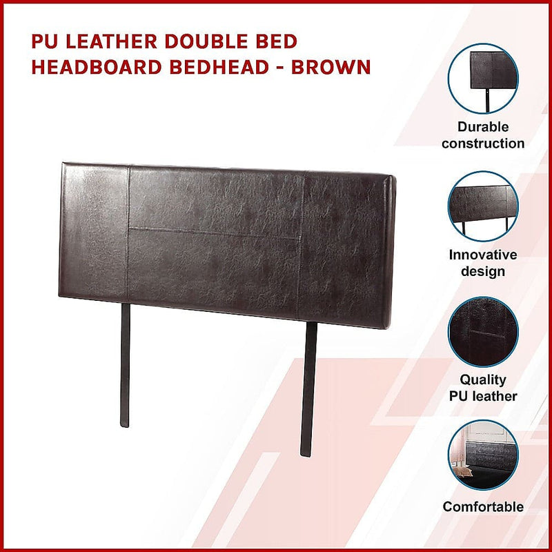 PU Leather Double Bed Headboard Bedhead - Brown