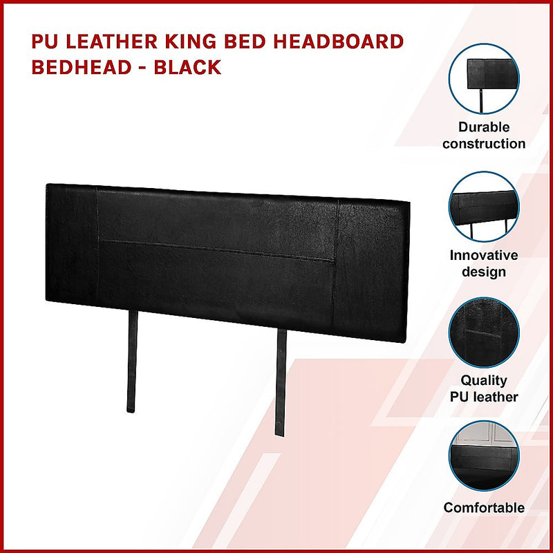 PU Leather King Bed Headboard Bedhead - Black