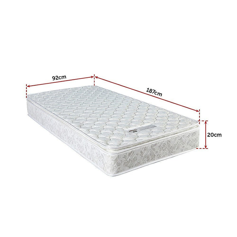 PALERMO Single Luxury Latex Pillow Top Topper Spring Mattress