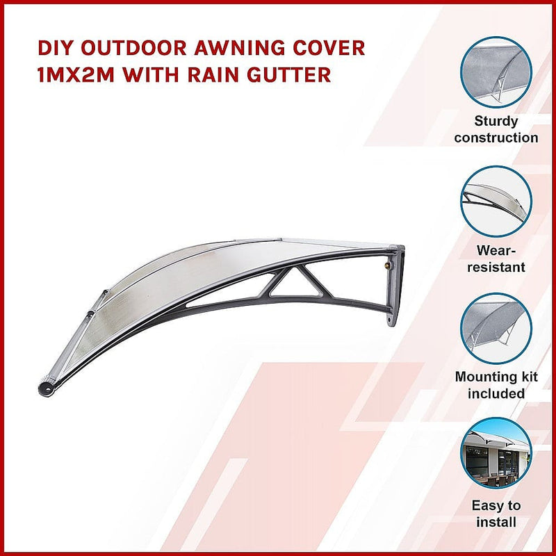 DIY Outdoor Awning Cover 1mx2m with Rain Gutter