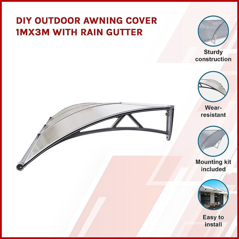 DIY Outdoor Awning Cover 1mx3m with Rain Gutter