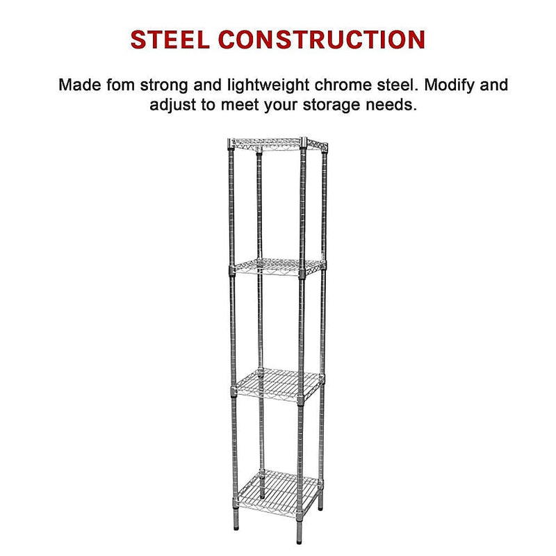 Modular Chrome Wire Storage Shelf 350 x 350 x 1800 Steel Shelving