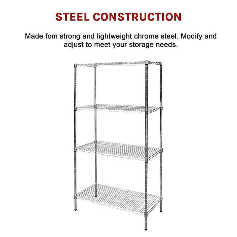 Modular Chrome Wire Storage Shelf 900 x 450 x 1800 Steel Shelving