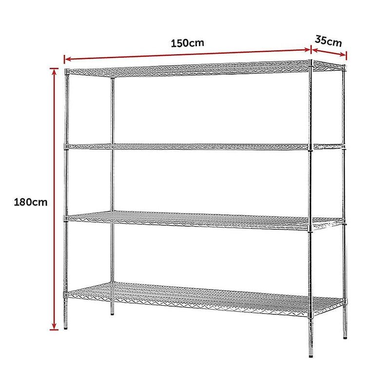 Modular Chrome Wire Storage Shelf 1500 x 350 x 1800 Steel Shelving