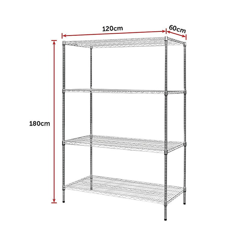 Modular Chrome Wire Storage Shelf 1200 x 600 x 1800 Steel Shelving