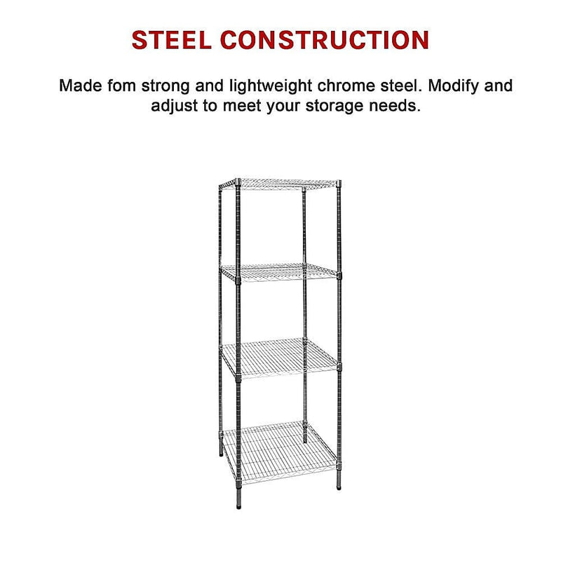 Modular Chrome Wire Storage Shelf 600 x 600 x 1800 Steel Shelving