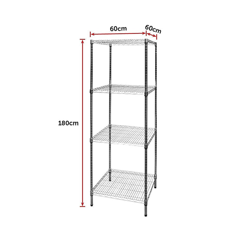 Modular Chrome Wire Storage Shelf 600 x 600 x 1800 Steel Shelving