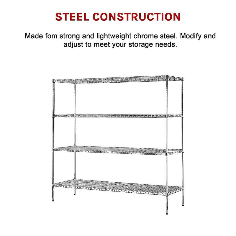 Modular Chrome Wire Storage Shelf 1500 x 450 x 1800 Steel Shelving