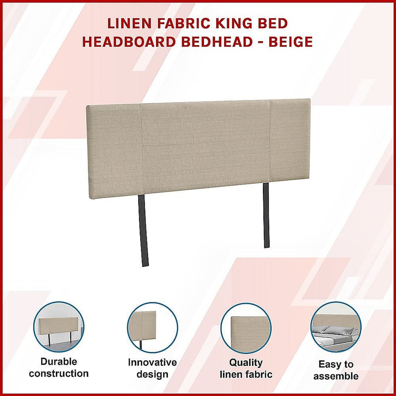 Linen Fabric King Bed Headboard Bedhead - Beige