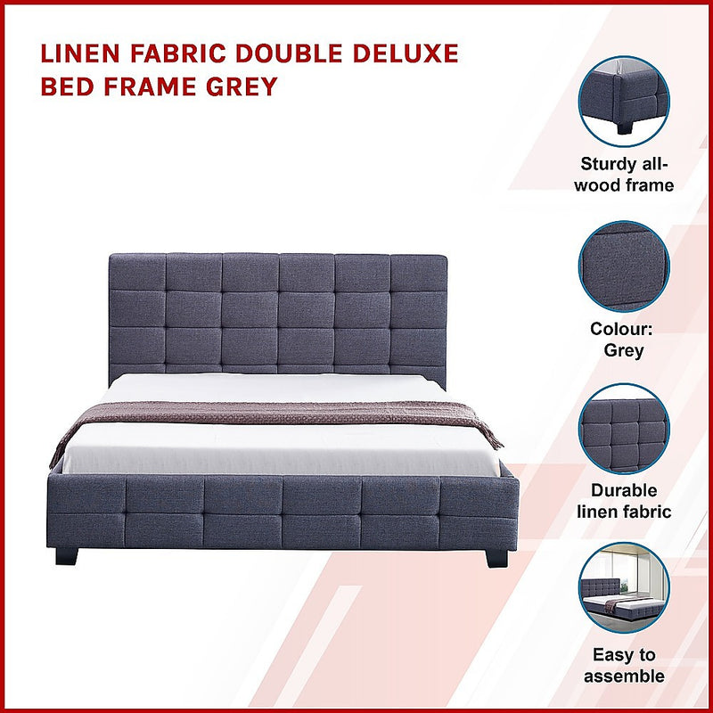 Linen Fabric Double Deluxe Bed Frame Grey