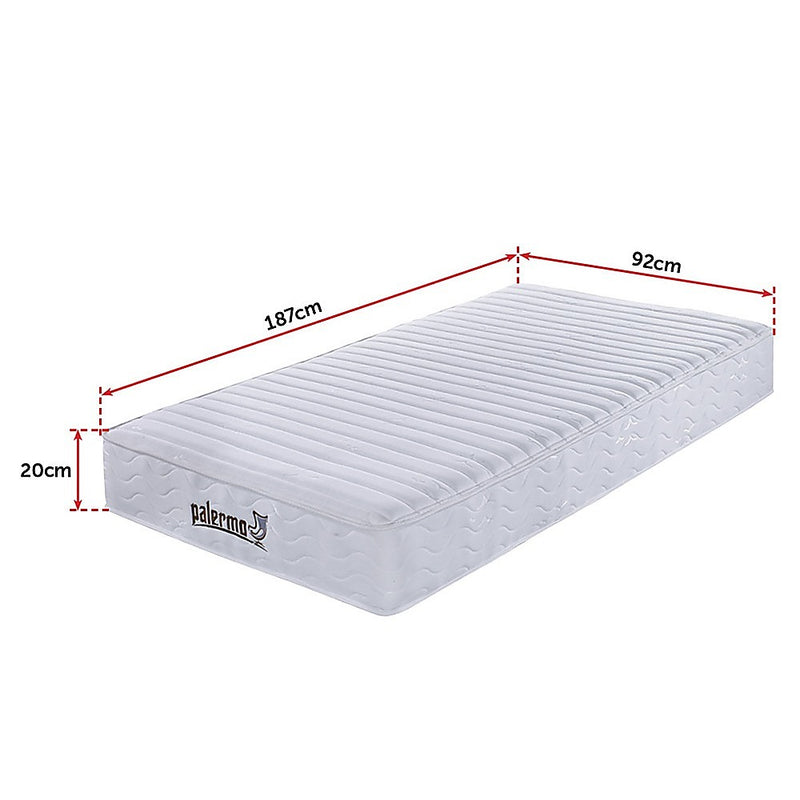 Palermo Contour 20cm Encased Coil Single Mattress CertiPUR-US Certified Foam