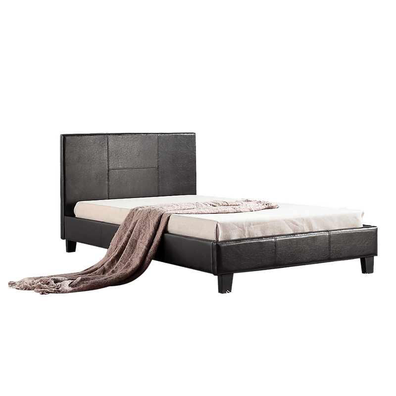 King Single PU Leather Bed Frame Brown