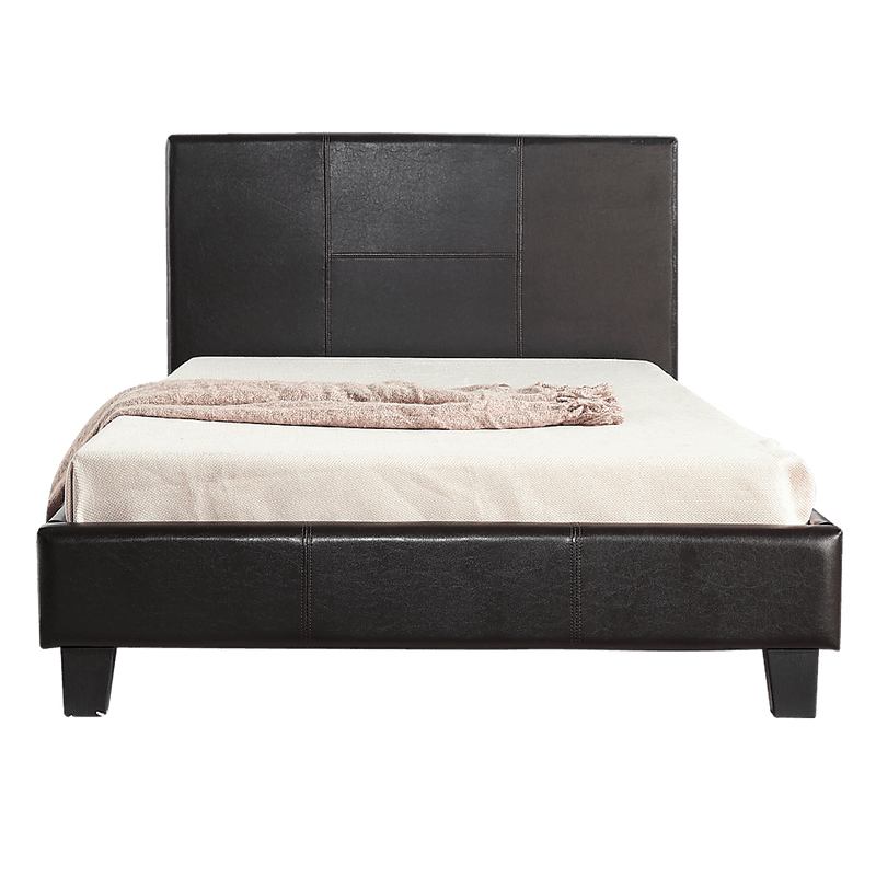 King Single PU Leather Bed Frame Brown