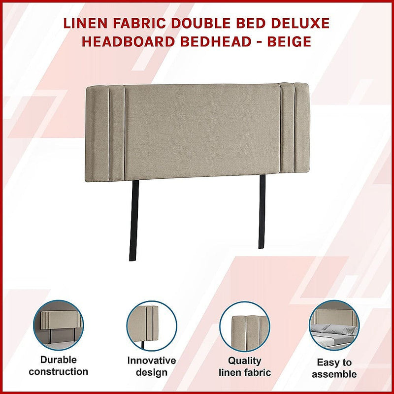 Linen Fabric Double Bed Deluxe Headboard Bedhead - Beige