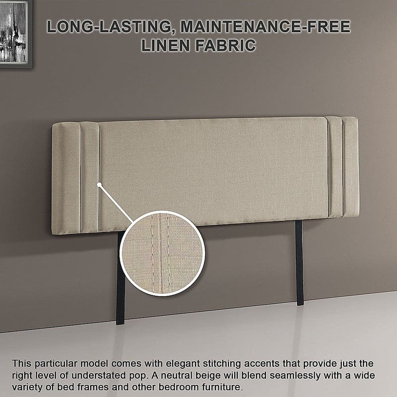 Linen Fabric King Bed Deluxe Headboard Bedhead - Beige