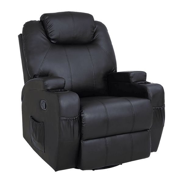 Black Massage Sofa Chair Recliner 360 Degree Swivel PU Leather Lounge 8 Point Heated