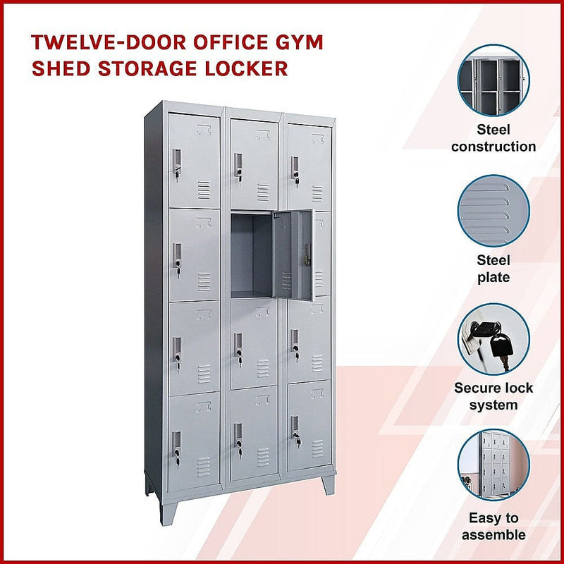 Twelve-Door Office Gym Shed Storage Locker