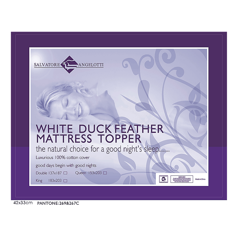 100% White Duck Feather Mattress Topper King Single