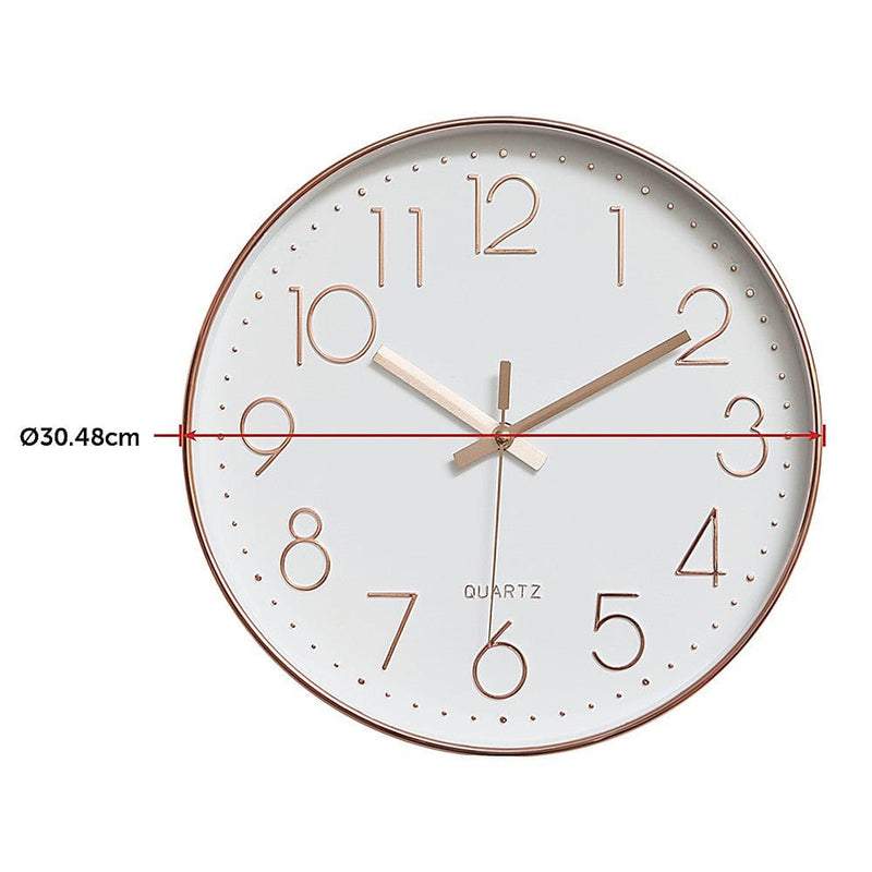 Modern Wall Clock Silent Non-Ticking Quartz Battery Operated Rose Gold