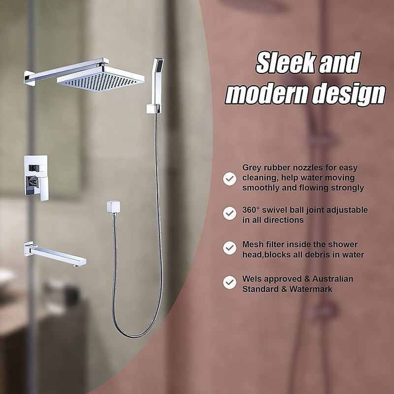 8" Rain Shower Head Straight Wall Arm Mixer Set Wall Bath Spout Outlet Tap