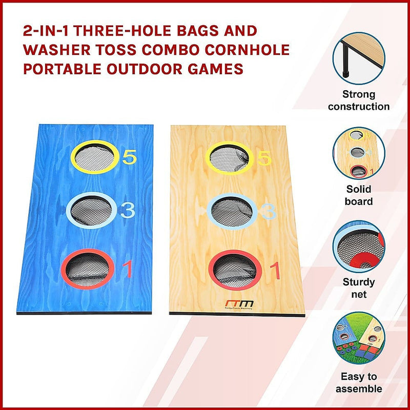 2-in-1 Three-Hole Bags and Washer Toss Combo Cornhole Portable Outdoor Games