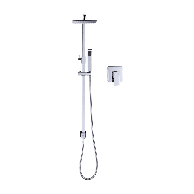 WELS 8" Rain Shower Head Set Square Dual Heads Faucet High Pressure With Mixer