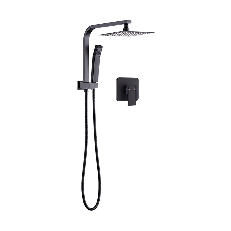 WELS 8" Rain Shower Head Set Square Dual Heads Faucet High Pressure With Mixer