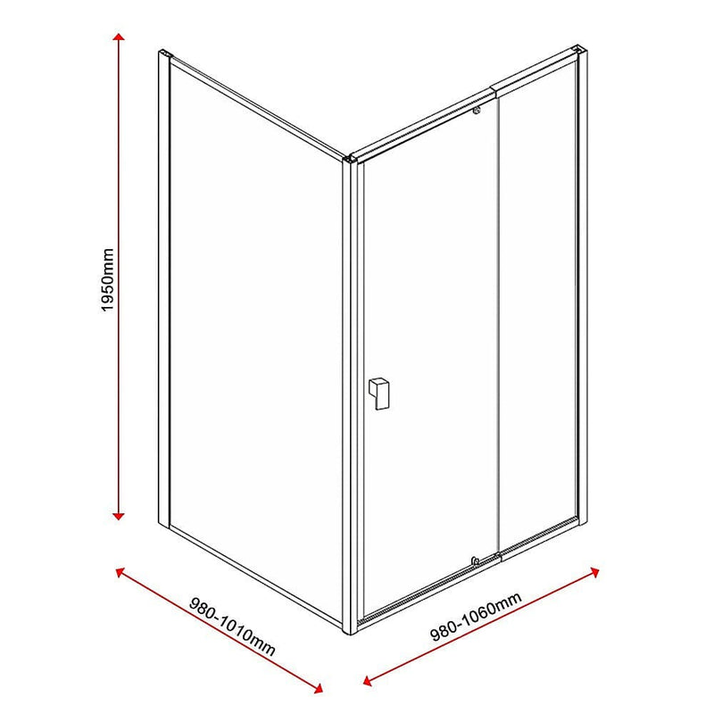 Semi Frameless Shower Screen (98~106)x 195cm & (98~101)x 195cm Side AS/NZS Glass