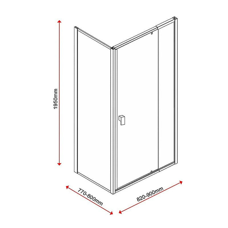 Semi Frameless Shower Screen (98~106)x 195cm & (77~80)x 195cm Side AS/NZS Glass