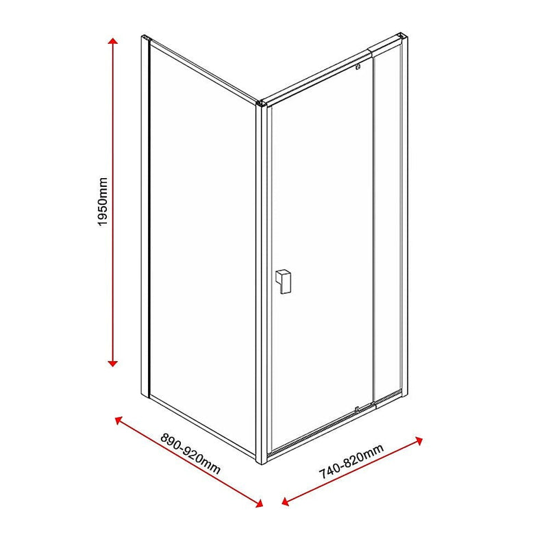 Semi Frameless Shower Screen (74~82)x 195cm & (89~92)x 195cm Side AS/NZS Glass