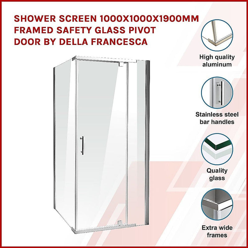 Shower Screen 1000x1000x1900mm Framed Safety Glass Pivot Door By Della Francesca