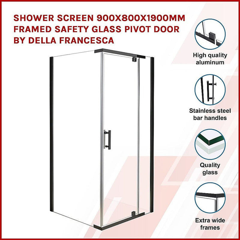 Shower Screen 900x800x1900mm Framed Safety Glass Pivot Door By Della Francesca