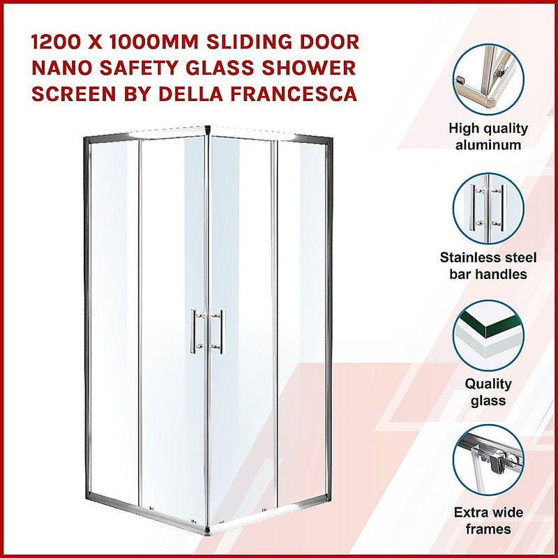 1200 x 1000mm Sliding Door Nano Safety Glass Shower Screen By Della Francesca