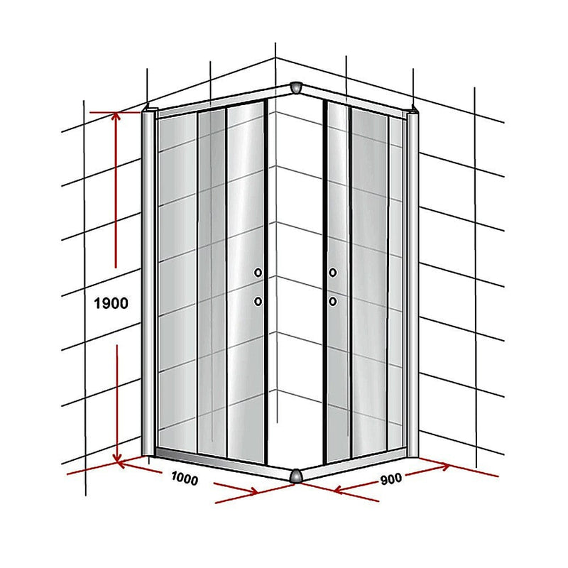 1000 x 900mm Sliding Door Nano Safety Glass Shower Screen By Della Francesca