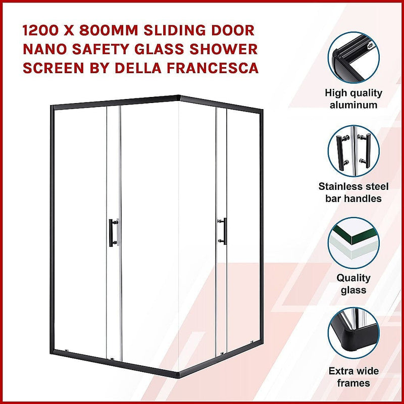 1200 x 800mm Sliding Door Nano Safety Glass Shower Screen By Della Francesca