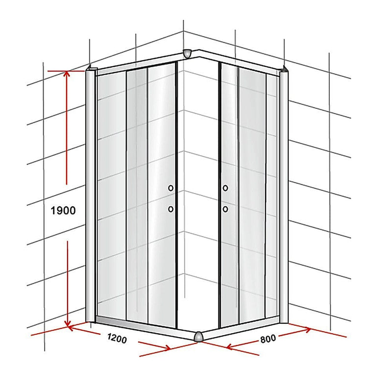 1200 x 800mm Sliding Door Nano Safety Glass Shower Screen By Della Francesca