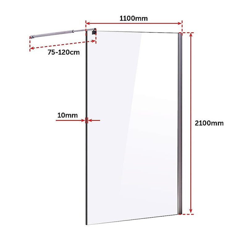 1100 x 2100mm Frameless 10mm Safety Glass Shower Screen