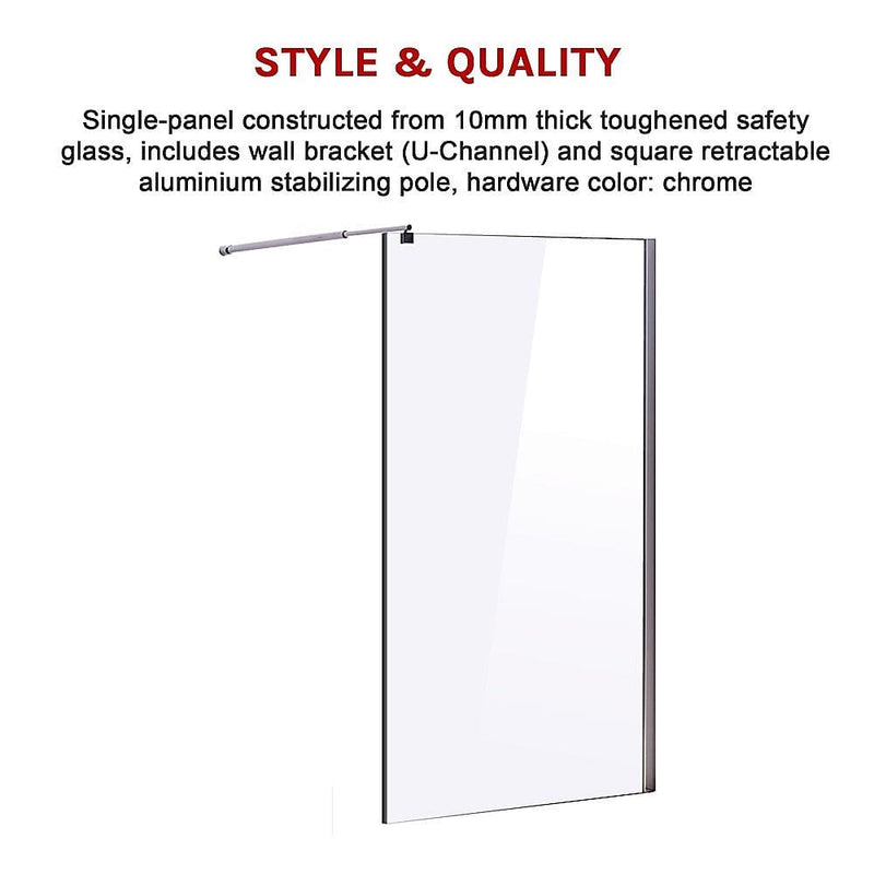 1100 x 2000mm Frameless 10mm Safety Glass Shower Screen