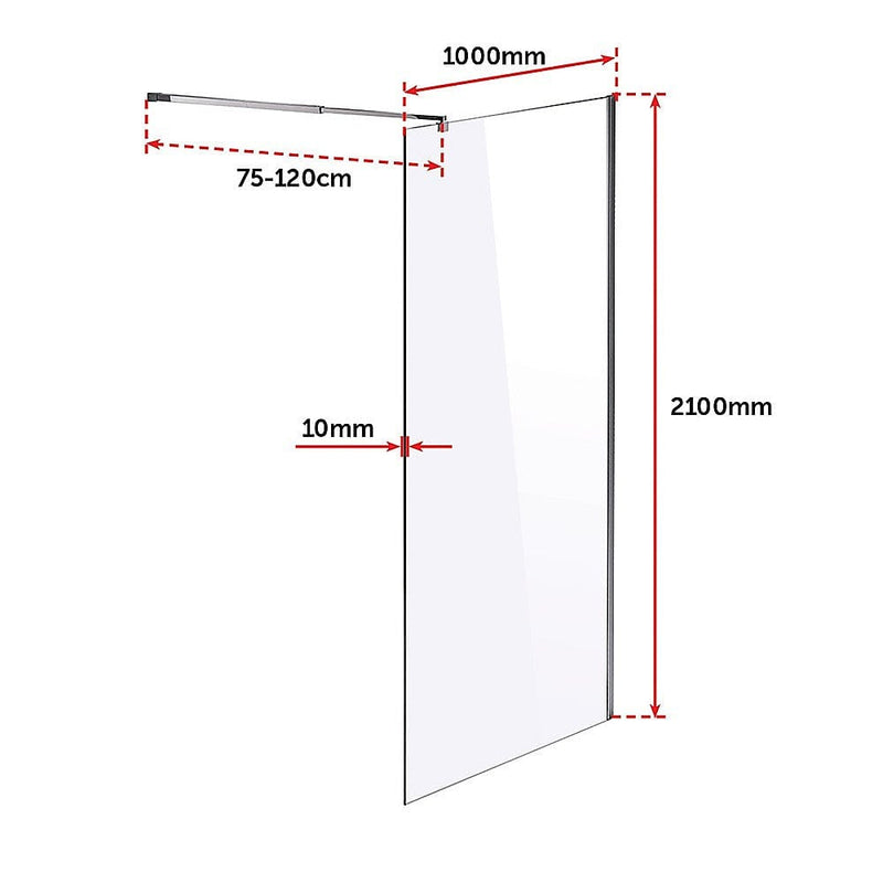 1000 x 2100mm Frameless 10mm Safety Glass Shower Screen